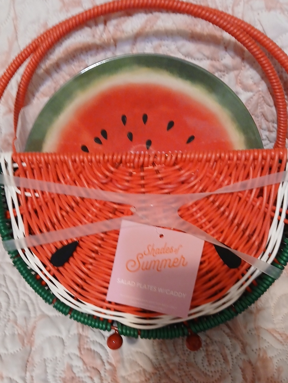 Watermelon Caddy Basket - Red Green/Salad Plate  W/Utensil Slots